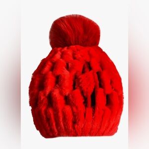 New Red Rex rabbit Fur Pom Pom Beanie